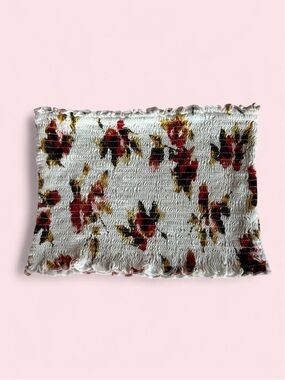 Papaya White Smocked Floral Tube Top with Red & Gold Accents